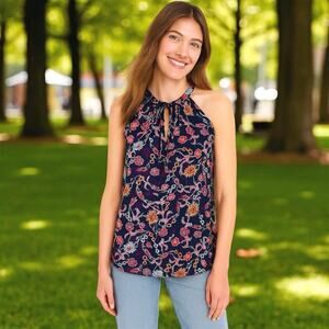 NEW Ella Moss Sleeveless Floral Blouse NWT Keyhole Neckline